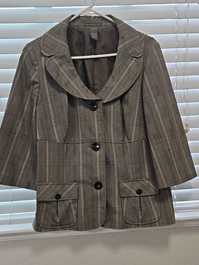 Hillard & Hanson Gray Plaid Button-Front Blazer